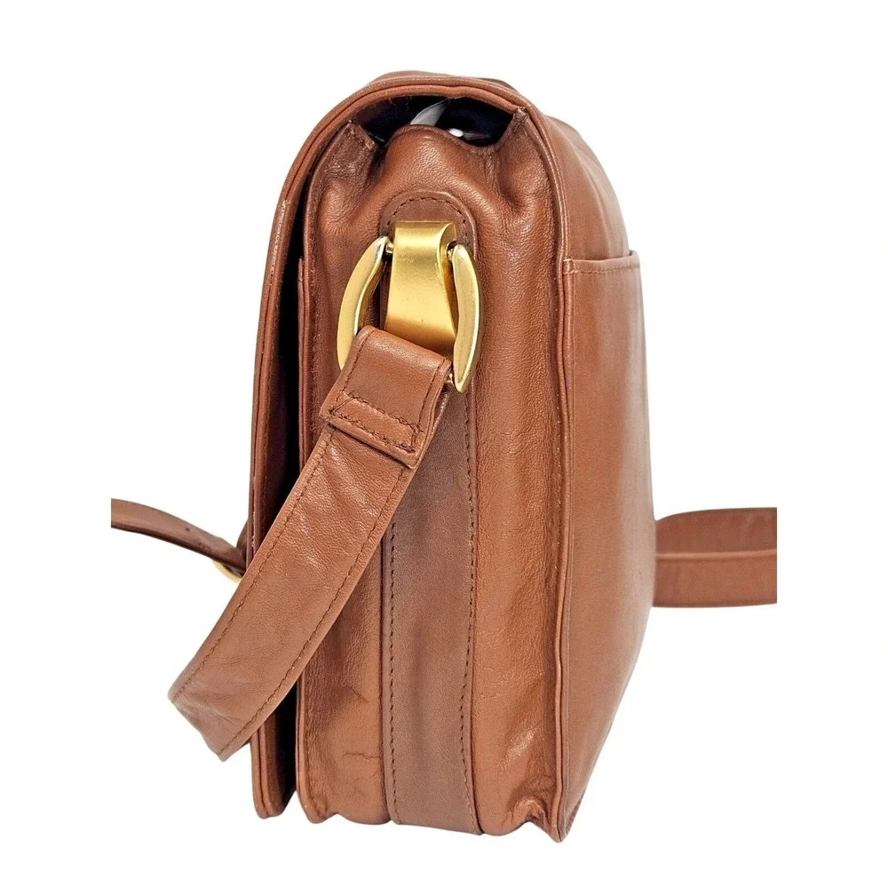 VTG 90s Valerie Stevens Brown Genuine Leather Crossbody Bag Minimalist Purse‎